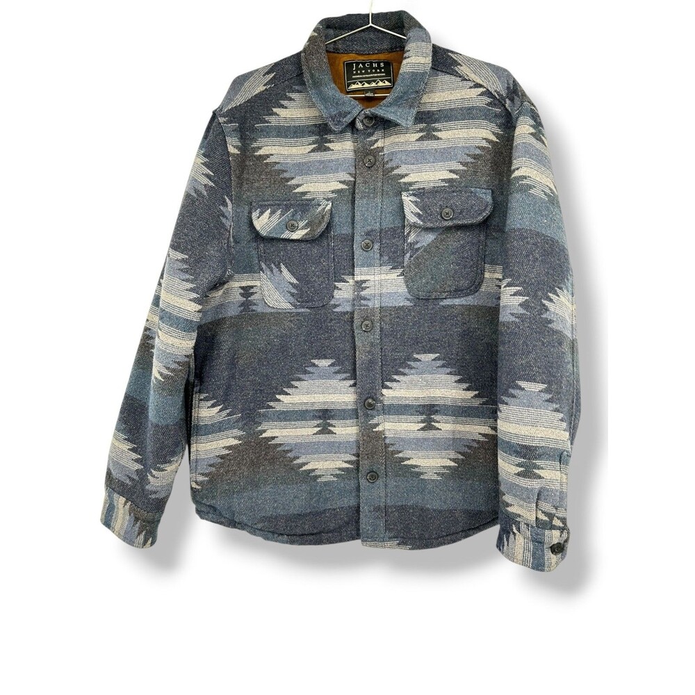 Jachs Men’s Patterned Wool Blend Shirt Jacket Fully Lined Navy Size L